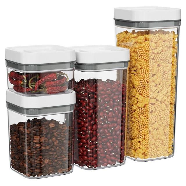 Fontaines 4-Pack Pump-Lock Square Food Storage Container Set - Pump Vacuums Air with Locking Lid for Airtight, Leakproof Seal to Keep Food Fresh - BPA-Free, Pantry, Dishwasher, Fridge & Freezer-Safe