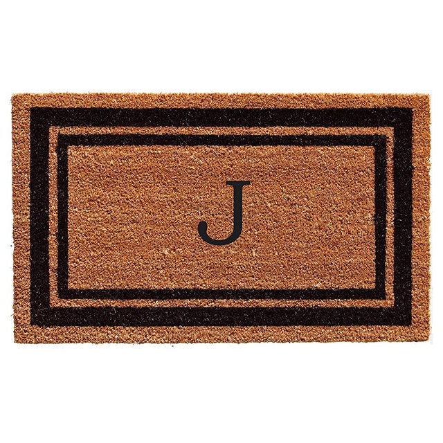 Calloway Mills 152961830J Black Border 18" x 30" Monogram Doormat, (Letter J)