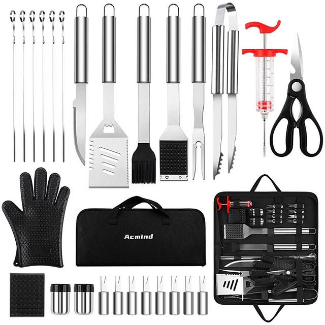 Acmind Grilling Accessories BBQ Grill Tools Set, 27PCS Stainless Steel Grill Utensils Set for Outdoor Camping and Kitchen, Barbecue Grill Accessories for Men Women with Carry Bag and Meat Injector