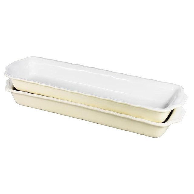 Creativity Home 15" x 3.5" Ceramic Loaf pan, Set of 2, 27 OZ Rectangle Bakeware Baking Supplies Heritage Loaf Pan - Relatively long, for Cake Bread Meatloaf and More, Cream olor