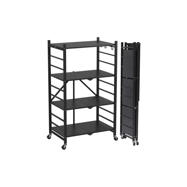 SUGIFT 4 Tier Foldable Storage Shelves, Metal Shelving Units, Storage Rack for Garage, Kitchen, Basement, Pantry, Black