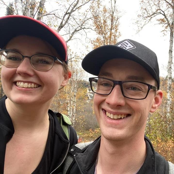 This is where Brandon proposed! We look grimy from hiking but are so happy!