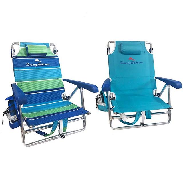Tommy Bahama Set of 2 Backpack Beach Chairs with Cooler, Storage Pouch and Towel Bar