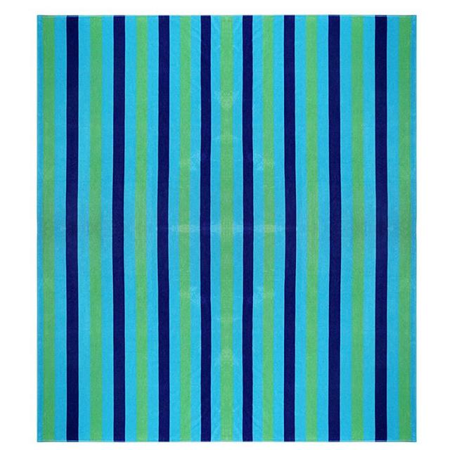 COTTON CRAFT - Oversized Woven Velour Beach Towel - Huge 58x68-inch Size - 100% Cotton - Plush Beach Blanket - Swim Towel for Two – Cabana Blue Stripe – 450 GSM – Each Towel Weighs 2.52 Lbs.