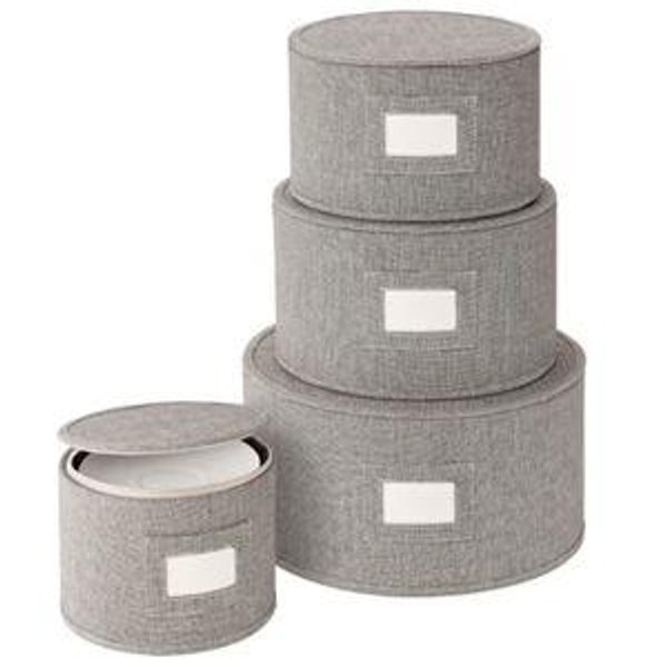 The Container Store 4-Piece Brown Twill Plate & China Storage