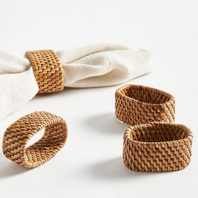 Tava Rattan Oval Napkin Rings, Set of 4 - Honey