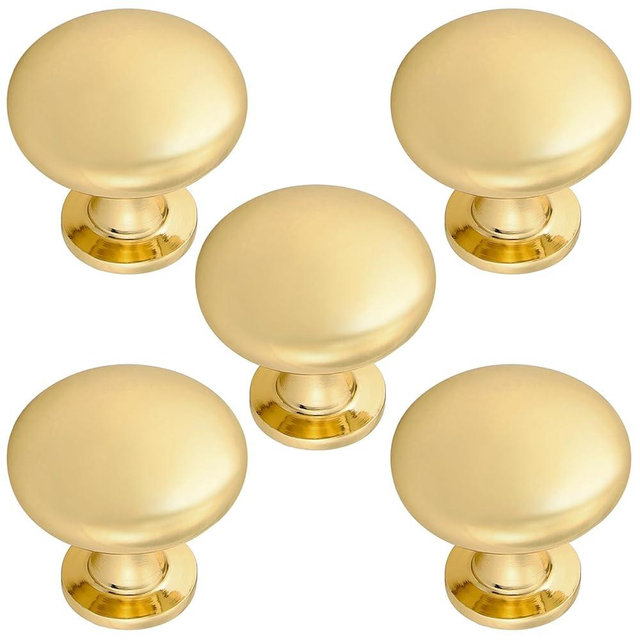 Probrico (5 Pack Gold Cabinet Knobs Round Drawer Handles 1-3/16 inch(29.5mm) Diameter Single Hole Cabinet Pulls Kitchen Cabinet Hardware