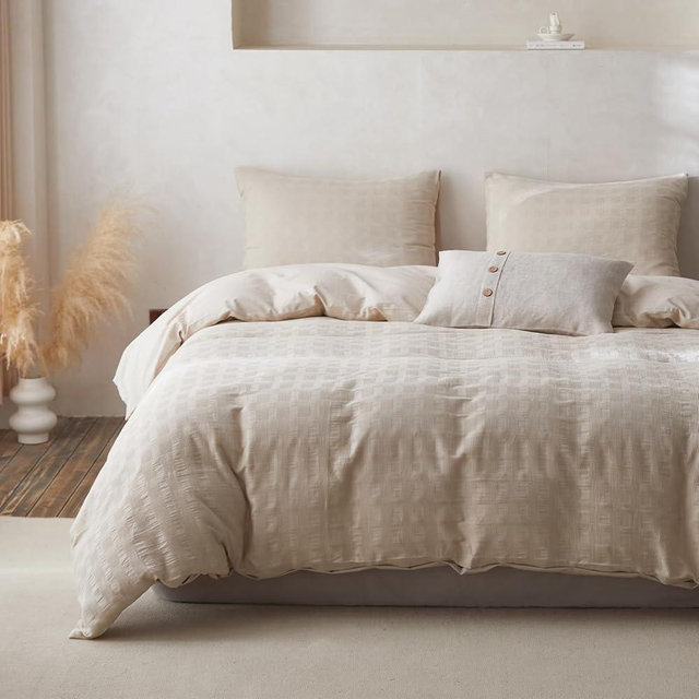 BISELINA 100% Cotton Duvet Cover Set Waffle Weave 3PCS (1 Comforter Cover, 2 Pillow Shams) Reversible Soft Skin-Friendly Breathable Shabby Chic Bedding for All Season - Khaki, Oversized King