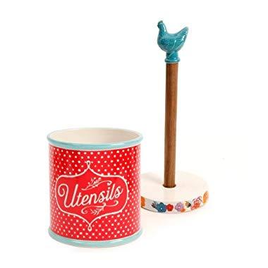The Pioneer Woman Flea Market Blue Hen Paper Towel Holder and Utensil Crock