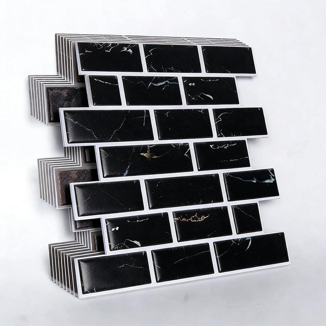 3D Wall Panels,3D Brick Wallpaper Peel and Stick,Faux Brick Wall Panel,10PCS of 11.8" x 11.8" Black Brick Wallpaper Stick on Tile for Kitchen, Bedroom, Living Room,TV Background.
