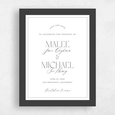 Dark Charcoal, White Wedding Save the Date - Seren Portrait