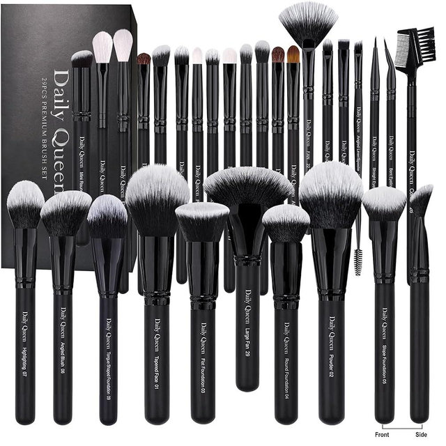 Daily Queen 29pcs Black Professional Makeup Brush Set Kabuki Powder Concealers Eye shadows Blush Eyeliner Eyebrow Contour Eye blending Brushes (29pcs brush)