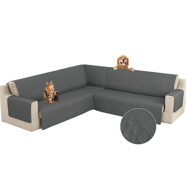 Arfntevss Corner Sectional Couch Covers for Sectional Sofa L Shaped Sofa Cover Washable Quilted Sofa Slipcover Non Slip U Shape Couch Cover Pet Dog Furniture Protector (Dark Grey, Large)
