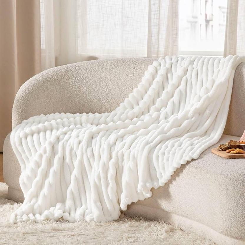 Bedsure Twin Blanket for Couch - Super Soft Cozy Blankets for Women, Cute Small Fleece Blanket for Girls, White, 60x80 Inches