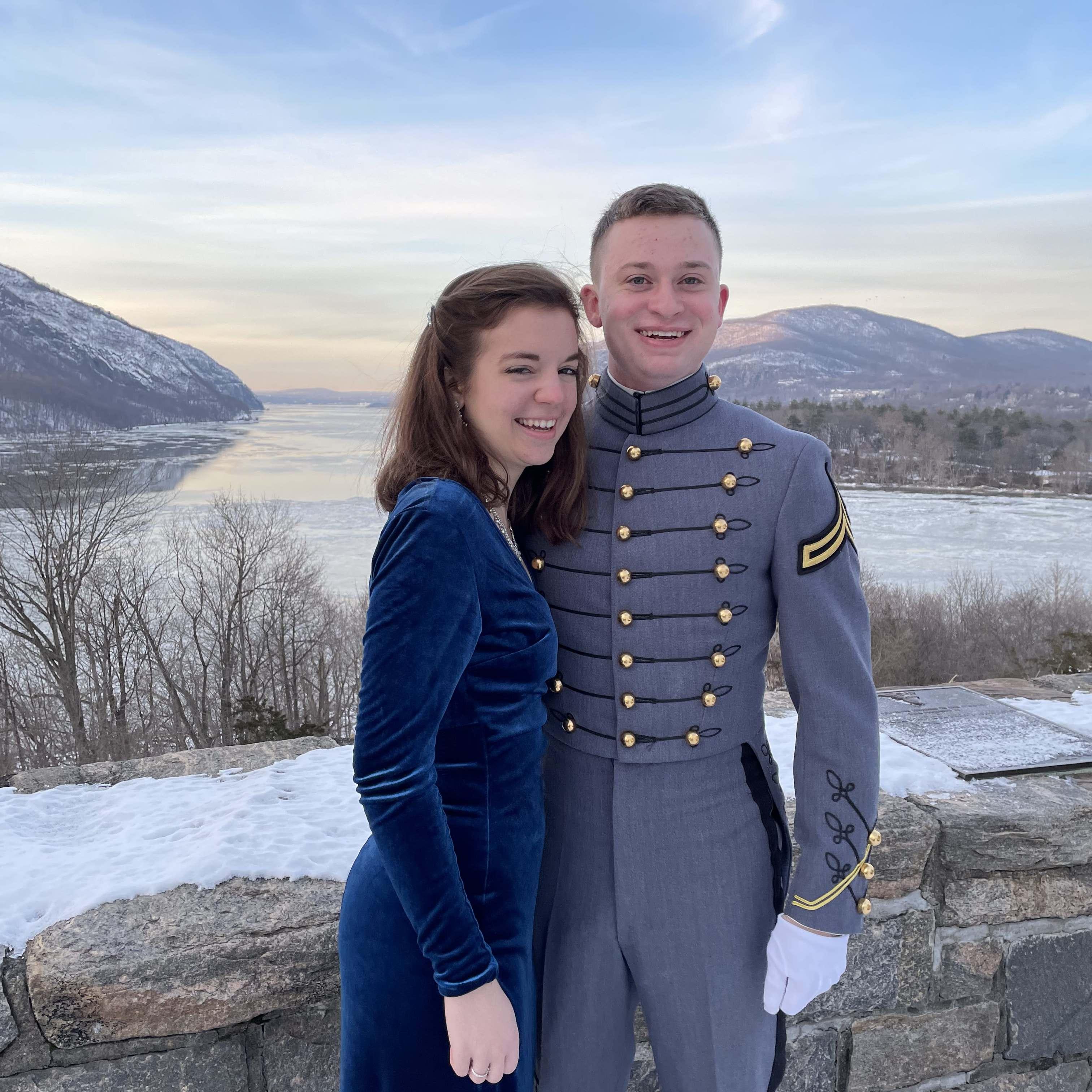 Helena and Alex at West Point in January of 2022 during Alex's 500th night ceremony
