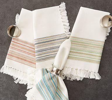 Striped Cotton Fringe Napkins - Set of 6 in Thyme