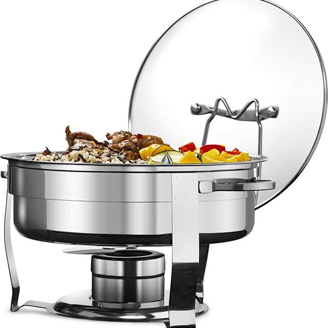 Chafing Dish, by Kook, Warmer, Stainless Steel with Glass Lid, Includes Rack, 4.5qt (1)