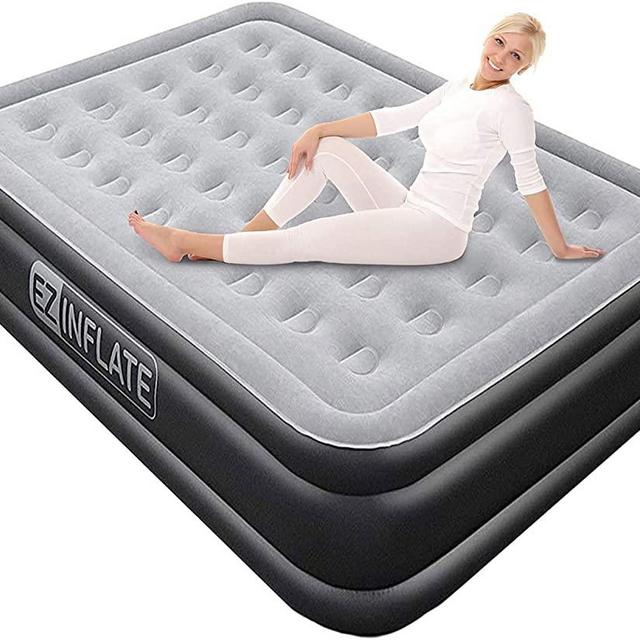 EZ INFLATE Luxury Double High Queen air Mattress with Built in Pump, Airbed Queen Size, Inflatable Mattress for Home Camping Travel, Luxury Blow up Bed at a, 2 Year Warranty