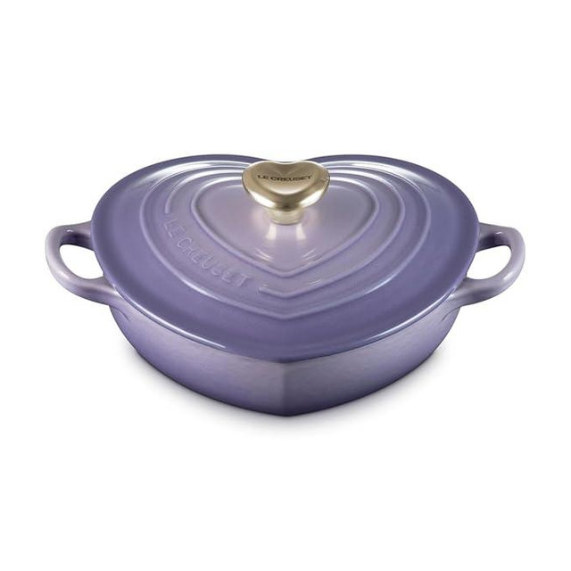 Le Creuset Enameled Cast Iron Traditional Shallow Heart Cocotte, 1.25 Qt., Provence Light Gold Heart Knob