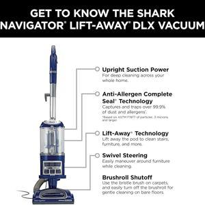 Shark Upright Vacuum, Navigator Lift-Away Deluxe with Large Dust Cup Capacity, HEPA Filter, Swivel Steering, Upholstery Tool & Crevice Tool, Blue, NV360