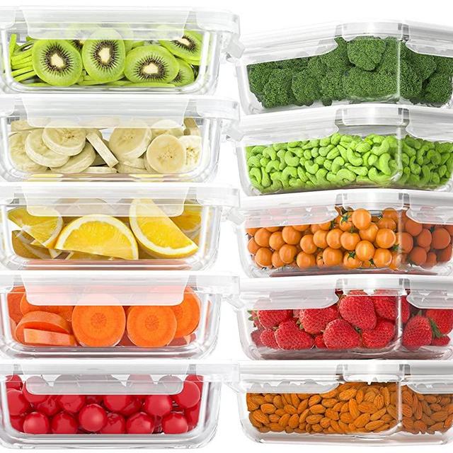 Bayco 10 Pack Glass Meal Prep Containers, Glass Food Storage Containers with Lids, Airtight Glass Lunch Bento Boxes, BPA-Free & Leak Proof (10 lids & 10 Containers) - White