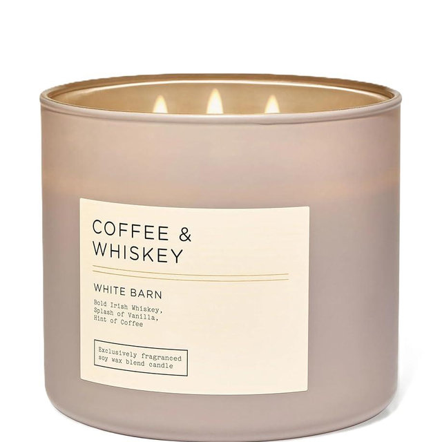 White Barn-Bath & Body Works- Coffee and Whiskey Candle 3 Wick EDT 14.5 OZ Burns 25-45 Hours
