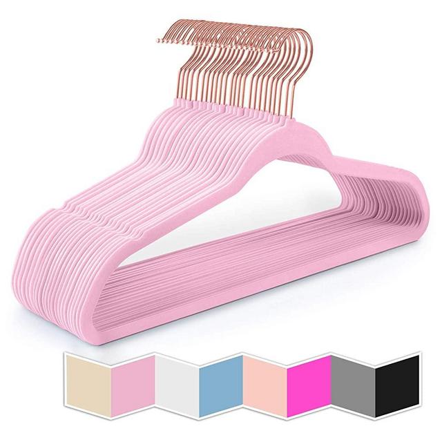 Premium Velvet Hangers Rosegold Nonslip,Heavy Duty,Clothes Hangers,Huggable Suit Hangers,Space Saving Felt Adult Hangers Slimline Hanger Closet Organizer Standard Copper (50, Light Pink)