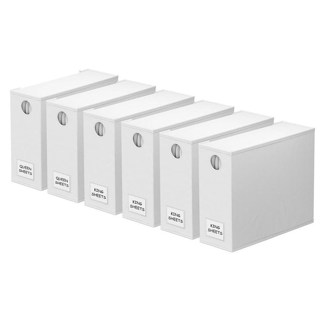 SpaceAid 6 Pack Bed Sheet Organizers and Storage, Foldable Sheet Organizer for Linen Closet, Sheets Set Folder Keeper with Window XL (Queen & King Size) Organizing Bedding Container, White