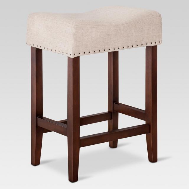24" Rumford Saddle Counter Stool with Wood Linen Oatmeal - Threshold™