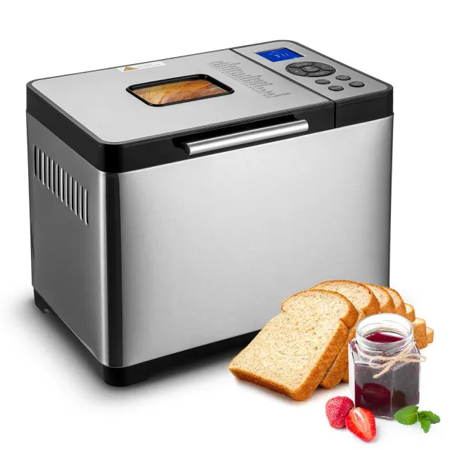 VEVOR Bread Maker, 19-in-1 2LB Dough Machine, Nonstick Ceramic Pan Automatic Breadmaker, 3 Loaf Sizes, 3 Crust Colors, Silver
