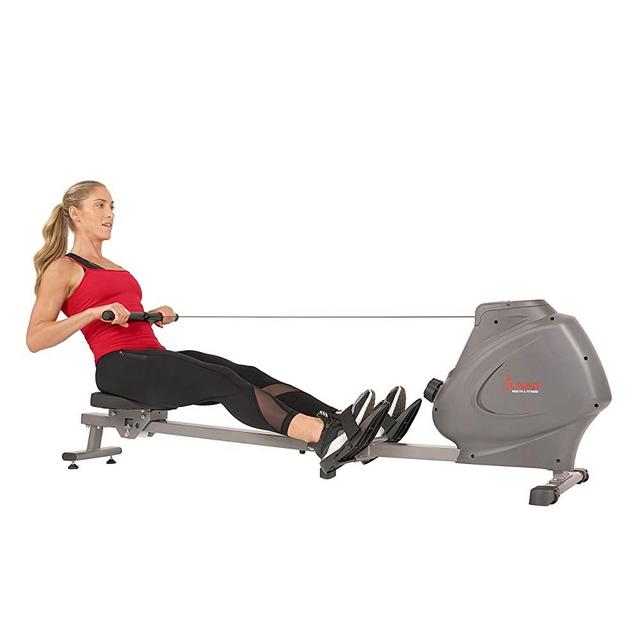Sunny Health & Fitness Compact Folding Magnetic Rowing Machine with LCD Monitor, Bottle Holder, 43 Inch Slide Rail, 285 LB Max Weight - Synergy Power Motion - SF-RW5801, Silver