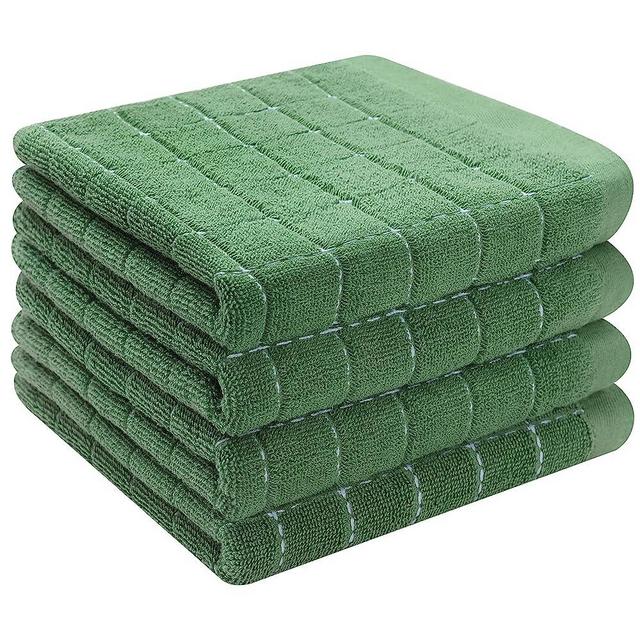 Homaxy 100% Cotton Terry Kitchen Towels(Grass Green, 13 x 28 inches), Checkered Designed, Soft and Super Absorbent Dish Towels, 4 Pack