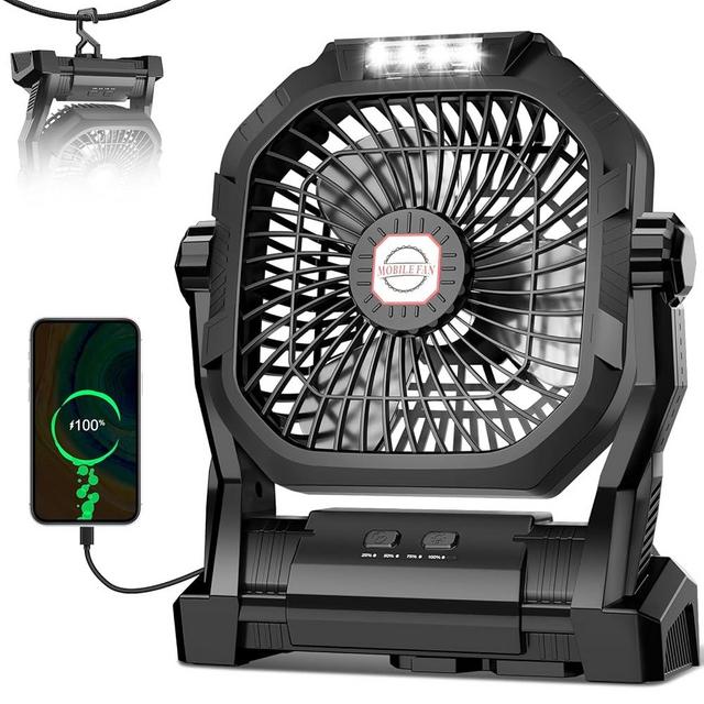 Camping Fan Rechargeable, 20000mAh Battery Powered Portable Fan with LED Light & Hook, 4-Speed 270° Adjustable, Camping Essentials for Tent, Travel, Car, Outdoor, Indoor, BBQ, Fishing, Jobsite
