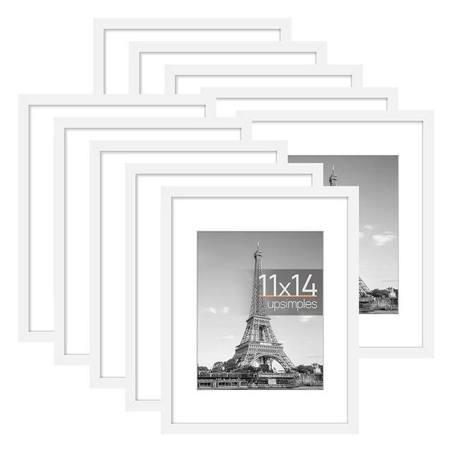 upsimples 11x14 Picture Frame Set of 10, 8x10 with Mat or 11x14 Without Mat, Multi Photo Frames Collage for Wall or Tabletop Display, White
