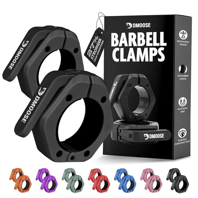 DMoose Fitness Barbell Clips 2 Inch (Pair) - Quick Release Olympic Barbell Clamps & Collars with Anti Slip TRP Grip for Secure Weightlifting and Powerlifting - Weight Clips for Bars at Home or Gym