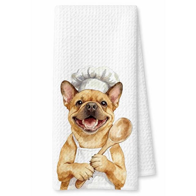 XYMHQ Funny Chef French Bulldog Gifts Hand Towels for Kitchen, Frenchie Gifts for Women Men, Gift for French Bulldog Lovers Kitchen Dish Tea Towels, 16x24 Inch