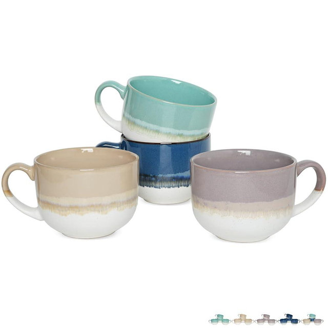 Bosmarlin Ceramic Coffee Mug Set of 4, 16 Oz, Jumbo Latte Mugs, Dishwasher and Microwave, Unique Reactive Glaze (Multicolor, 16 Oz)