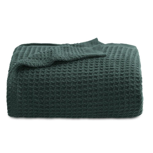 Bedsure 100% Cotton Blanket Twin XL Size for Bed - Waffle Weave Fall Blanket, Lightweight and Breathable Soft Woven Blanket for Summer, Dark Green, 66x90 inches