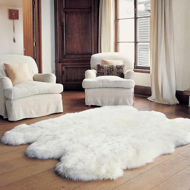 Premium Genuine Super-Soft Sheepskin Rug Large Six Pelt Natural Non-Dyed Fur, 5ft. x 6ft.