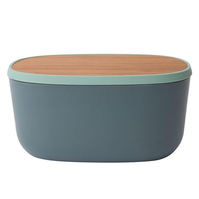 Leo 12.5" Bamboo Bread Box + Cutting Board, Gray + Mint