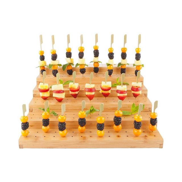 Multi Level Rectangular Bamboo Food Skewer Holder: Perfect for Cocktail Parties and Catering Events - Six Level Biodegradable Pick Stand and Food Display - 180 Holes - 1-CT - Restaurantware
