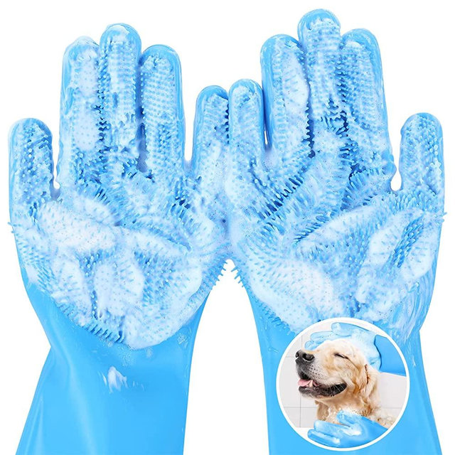 Pecute Pet Grooming Gloves Large, Heat Resistant Cat Bathing Gloves with High-Density Teeth, Silicone Dog Bathing Gloves with Enhanced Five Finger Design, for Washing, Bathing, and Massaging