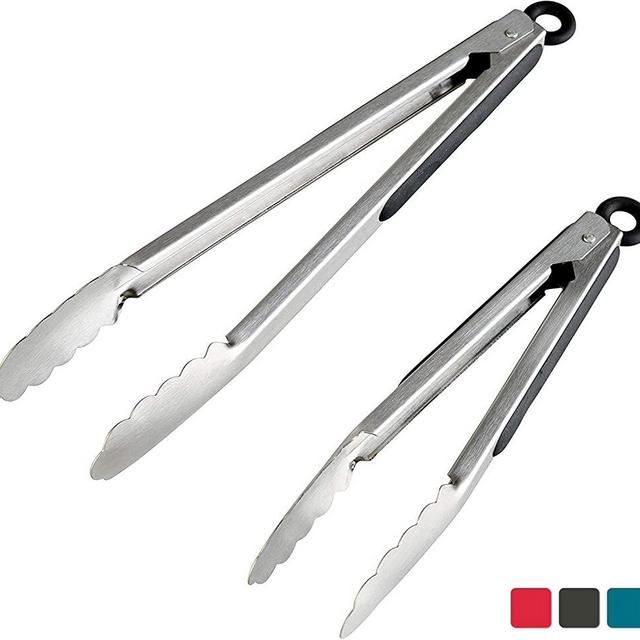 StarPack Premium Stainless Steel Grill, BBQ & Kitchen Tongs 2 Pack (9-Inch & 12-Inch) - Gray Black