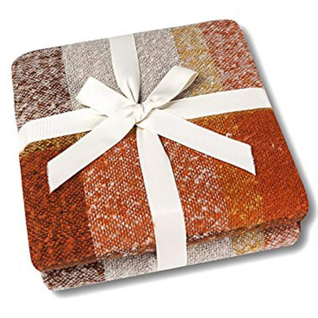 CozzyLife Home Decorations Super Soft Vintage Fluffy Plaid Throw Blanket-100% Acrylic Cashmere-Like- Bedspread Picnic Tailgate Stadium RV Camping Blanket Throw with Fringe,50" W x 67" L (Orange)