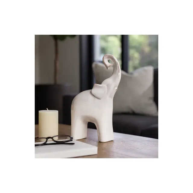 Decorative Ceramic Elephant Statue for Home Decor - Figurine Ornament for Bathroom, Office, and Living Room Accent - 11", Silver & Metallic