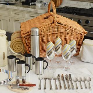 4-Person English Style Willow Picnic Hamper with Blanket & Coffee Set