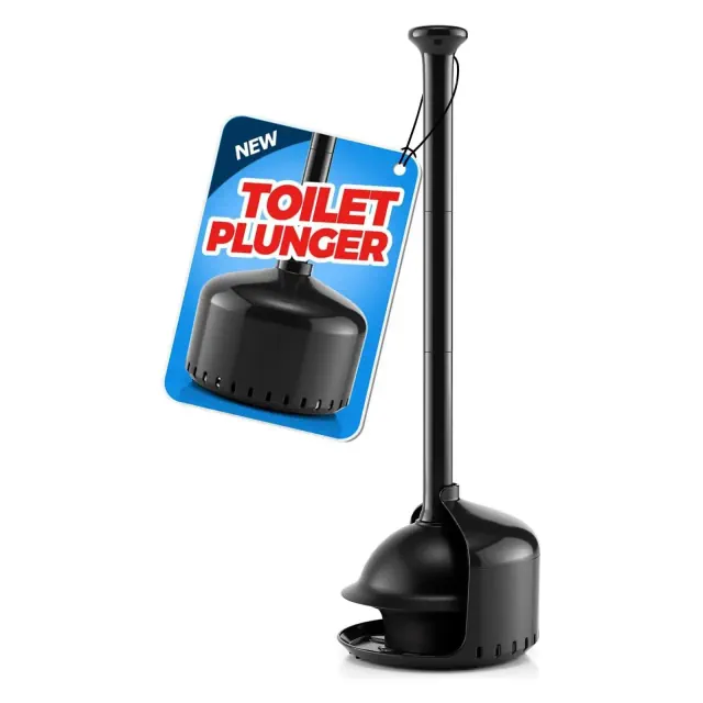 Toilet Plunger with Holder – Bathroom Plunger with Cover, Toilet Bowl Cleaner, Bathroom Accessories, Black, 19 Inch