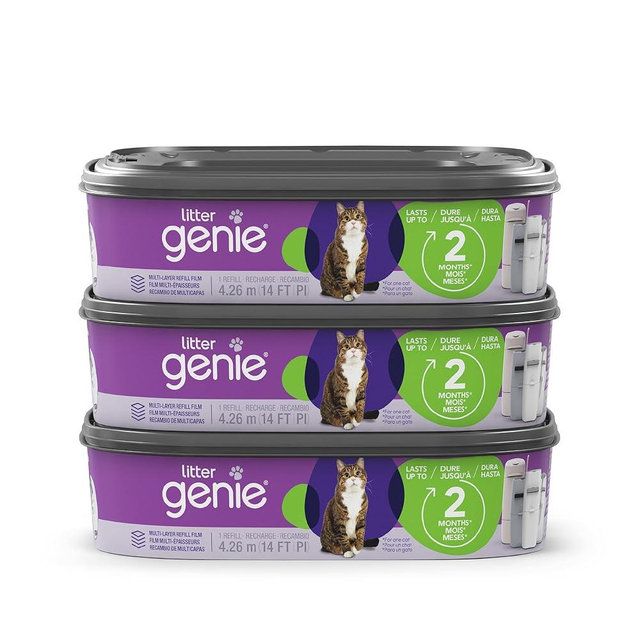 Litter Genie Refill Bags (3-Pack) | Multi-Layers of Odor-Barrier Technology | 1 Square Refill Cartridge Lasts Up to 2 Months Per Cat