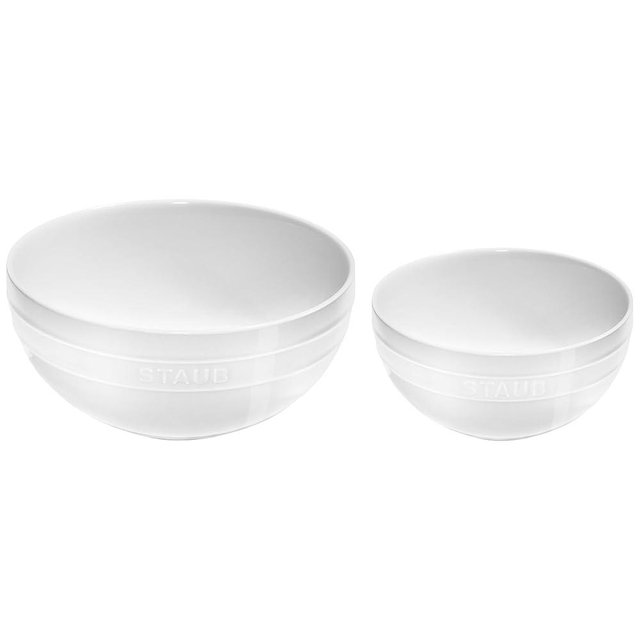 STAUB Stoneware Ramekins Ceramic 2-pc Nested Mixing Bowl Set-White