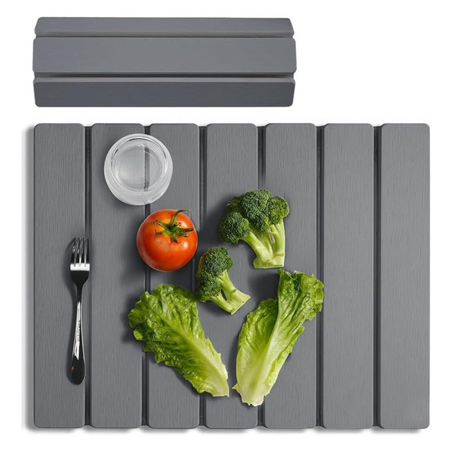 Meowoo Stone Drying Mat for Kitchen Counter, 15.7"x11.8" Foldable Diatomaceous Earth Mat, Super Absorbent, Quick-Dry Bath & Kitchen Pad for Dishes, Cups, Non-Slip, Fits Any Countertop - Dark Gray